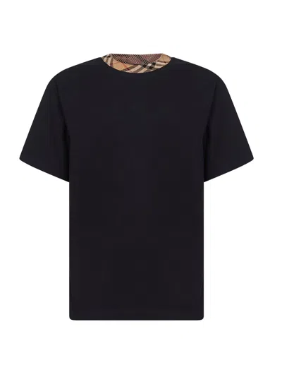 Burberry Mens Check-print Short-sleeves Cotton-jersey T-shirt Black Xl In Black