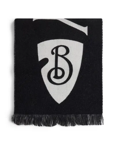 Burberry Men Black And White Wool Reversible Scarf In Black