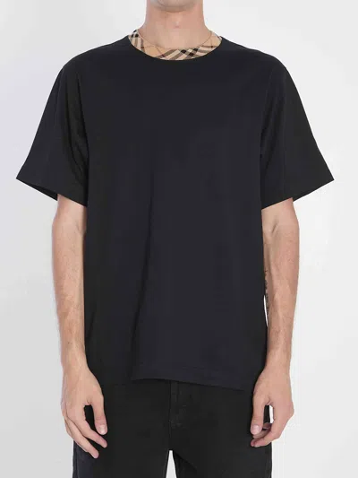 Burberry Mens Check-print Short-sleeves Cotton-jersey T-shirt Black Xl In Black