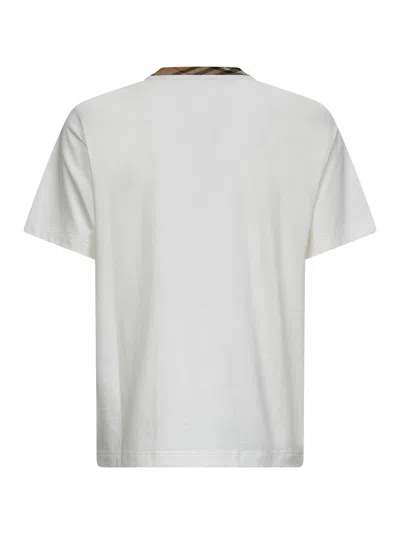 Burberry White Crewneck T-shirt With Check Motif On The Collar In Cotton Man In White