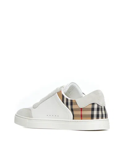 Burberry Men Stevie Leather And Check Canvas Sneakers In White
