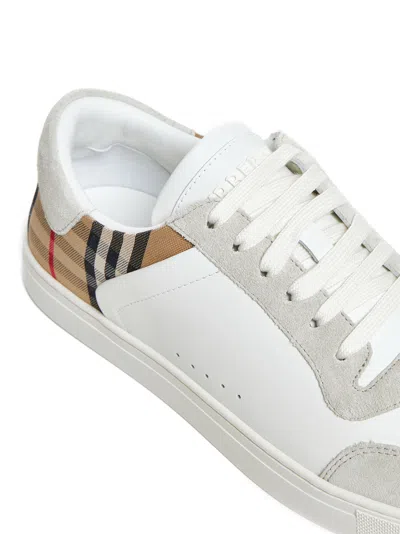 Burberry Men Stevie Leather And Check Canvas Sneakers In White