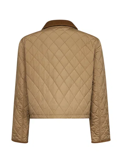 Burberry Oldham Beige Quilted Jacket With Corduroy Collar In Tech Fabric Woman In Brown