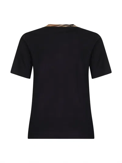 Burberry Black Crewneck T-shirt With Ckeck Motif On The Collar In Cotton Woman