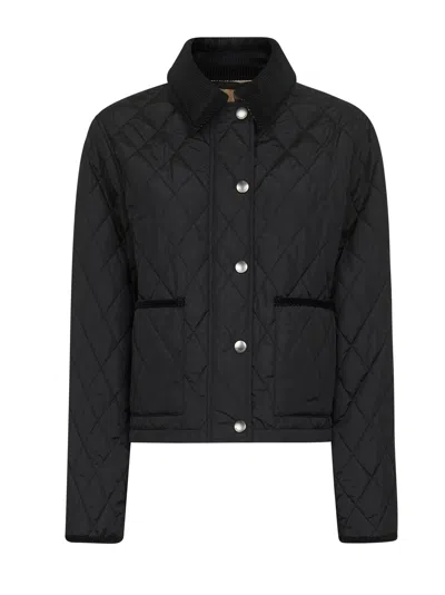 Burberry Women Black Quilted Nylon Cropped Jacket In Black