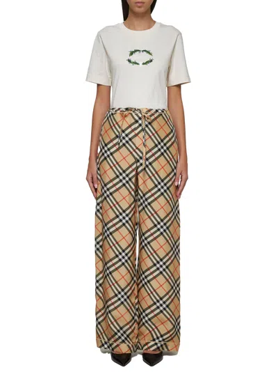 Burberry Women Check Print Silk Trousers In Brown