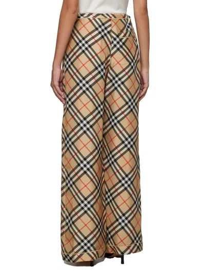Burberry Women Check Print Silk Trousers In Brown
