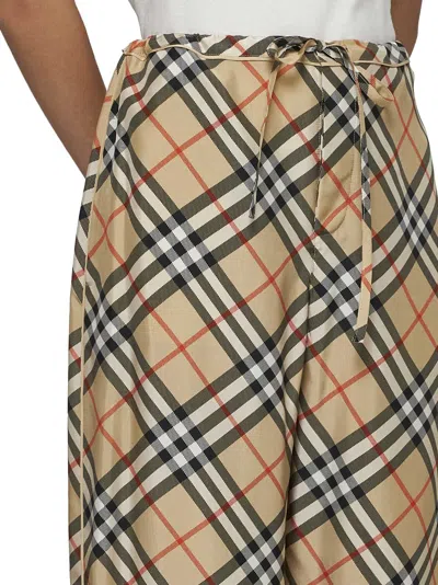 Burberry Women Check Print Silk Trousers In Brown