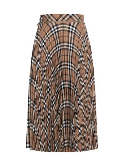 Burberry Women Linden Check Wool Blend Pleated Skirt In Multi
