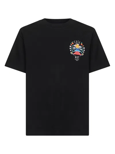Casablanca Casa Way Mountain Printed Organic Cotton-jersey T-shirt In Black