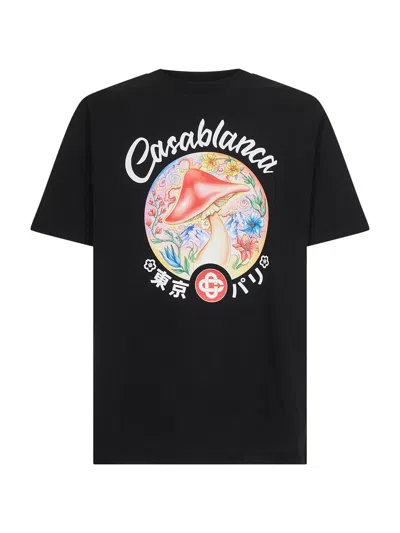 Casablanca Black Crewneck T-shirt With Logo On The Front In Cotton Man In Black