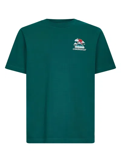 Casablanca Mens Montagne Ondulee Brand-print Cotton-jersey T-shirt In Green