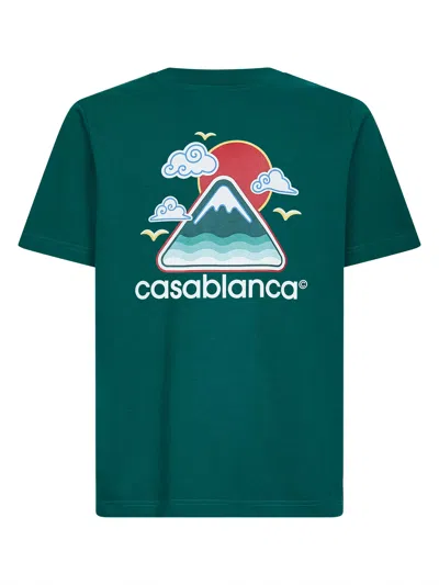 Casablanca Mens Montagne Ondulee Brand-print Cotton-jersey T-shirt In Green