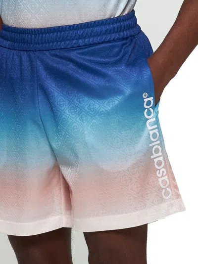 Casablanca Gradient Monogram Shorts With Elasticized Waistband In Blue