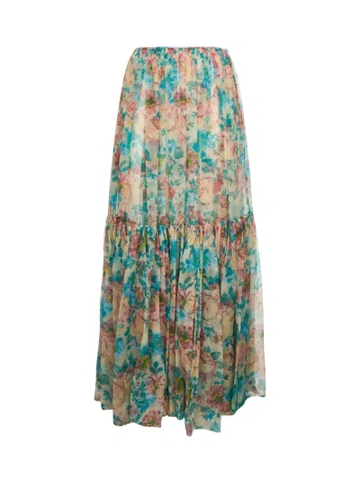 Chloé Pleated Tiered Floral-print Silk-chiffon Maxi Skirt