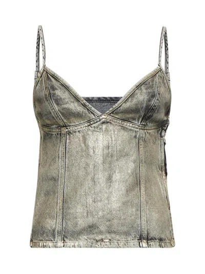 Diesel Women Grey Denim De-fulsy-s Top In Green