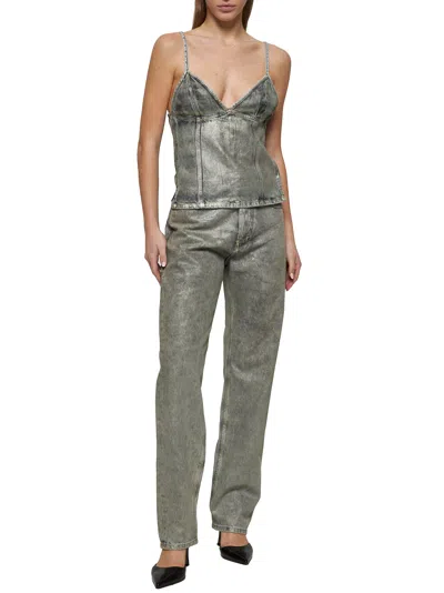 Diesel Women Grey Denim De-fulsy-s Top In Green