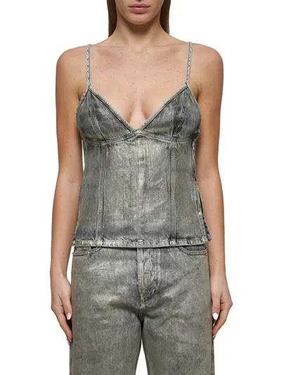 Diesel Women Grey Denim De-fulsy-s Top In Green