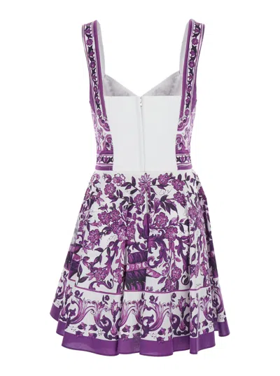 Dolce & Gabbana Violet Dress With Thin Straps And All-over Floral Motif In Cotton Blend Woman In Purple