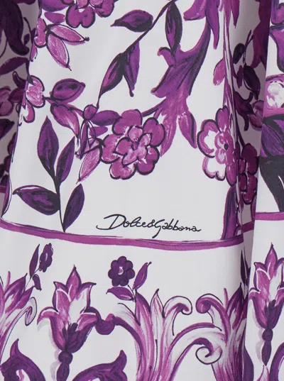 Dolce & Gabbana Violet Dress With Thin Straps And All-over Floral Motif In Cotton Blend Woman In Purple