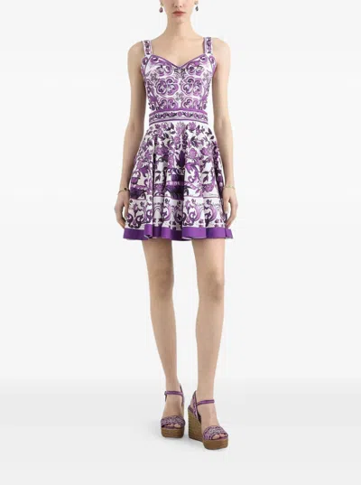 Dolce & Gabbana Violet Dress With Thin Straps And All-over Floral Motif In Cotton Blend Woman In Purple