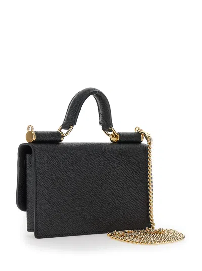 Dolce & Gabbana Black Crossbody Bag With Logo Plaque In Grained Leather Woman