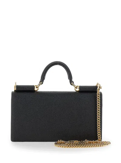 Dolce & Gabbana Black Crossbody Bag With Logo Plaque In Grained Leather Woman