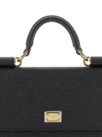 Dolce & Gabbana Black Crossbody Bag With Logo Plaque In Grained Leather Woman