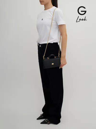 Dolce & Gabbana Black Crossbody Bag With Logo Plaque In Grained Leather Woman