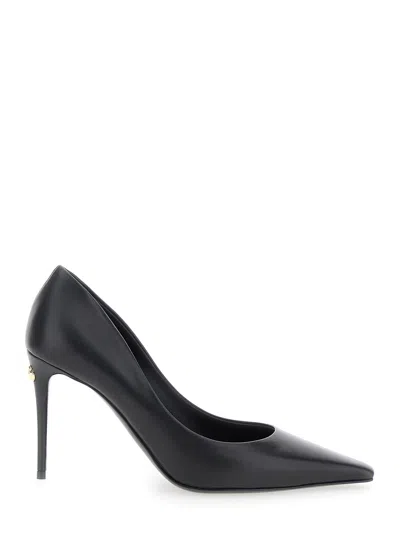 Dolce & Gabbana Black Pointed Pumps With Dg Detail In Leather Woman