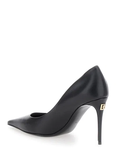 Dolce & Gabbana Black Pointed Pumps With Dg Detail In Leather Woman