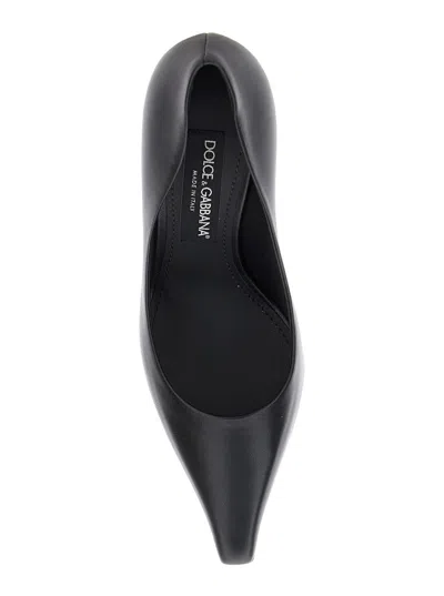 Dolce & Gabbana Black Pointed Pumps With Dg Detail In Leather Woman