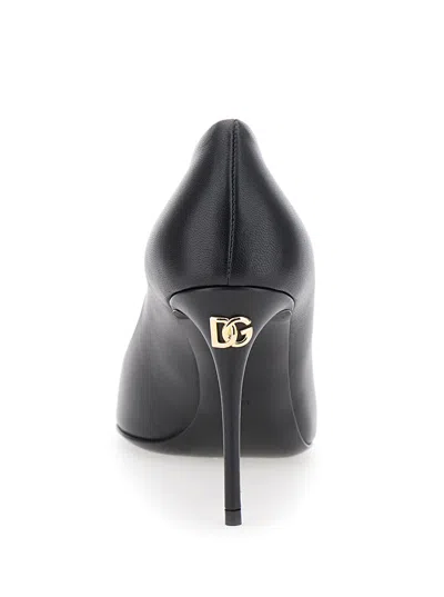 Dolce & Gabbana Black Pointed Pumps With Dg Detail In Leather Woman