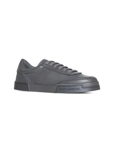 Dolce & Gabbana Gray Calfskin Portofino Yacht Sneakers In Black