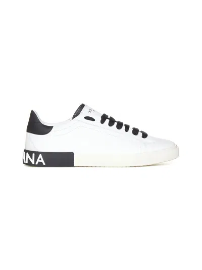 Dolce & Gabbana Portofino Leather Sneakers With Rubberized Logo Shoes