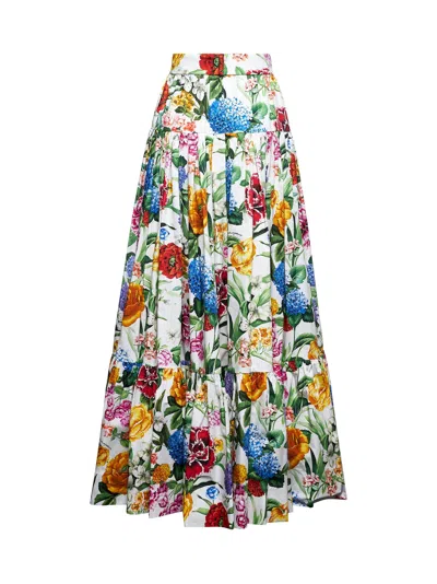 Dolce & Gabbana Women Floral Print Long Flounced Skirt In Multi