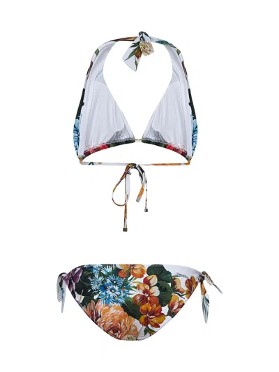 Dolce & Gabbana Flower-print Padded Triangle Bikini In Black