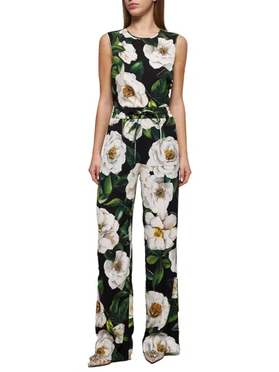 Dolce & Gabbana Gardenia Print Stretch Silk Charmeuse Sleeveless Top