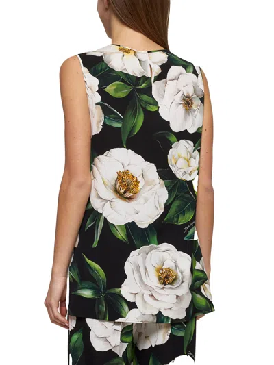 Dolce & Gabbana Gardenia Print Stretch Silk Charmeuse Sleeveless Top