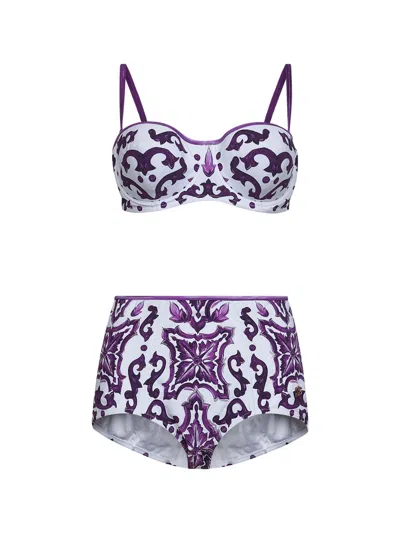 Dolce & Gabbana Women Maiolica Print Balconette Bikini In Purple
