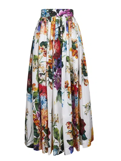 Dolce & Gabbana High-waisted Skirt With A Floral Bouquet Print In Multi