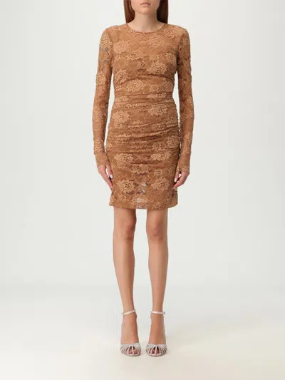 Dolce & Gabbana Short Floral Lace Dress In Brown