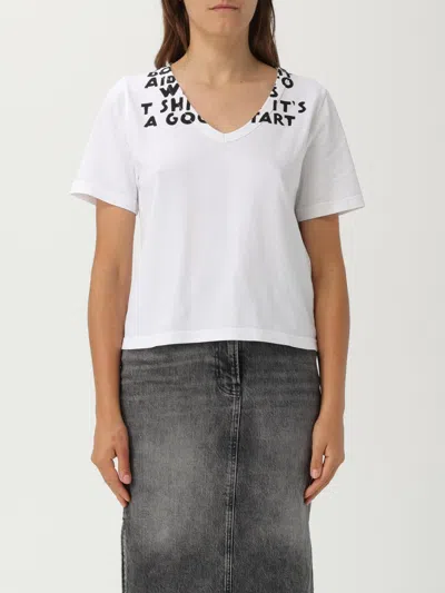 Mm6 Maison Margiela V-neck Sida T-shirt In White
