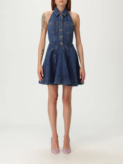 Self-portrait Denim Flared Mini Dress In Blue
