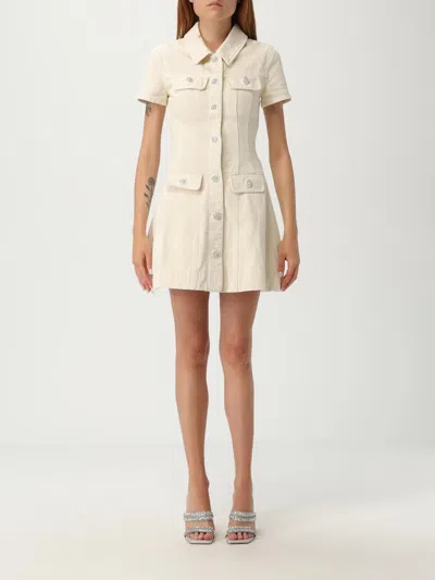 Self-portrait Structured Beige Dress With Classic Collar And Flap Pockets