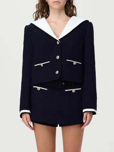 Self-portrait Boucle Jacket With Contrasting Neckline In Blue