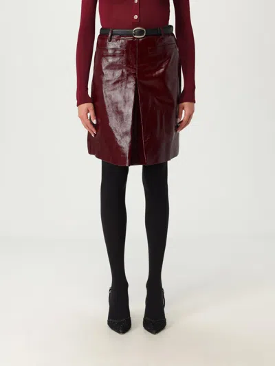 Self-portrait Glossy Burgundy A-line Leather Mini Skirt In Brown