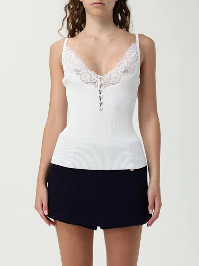 Self-portrait Lace Trim Rib Knit Viscose Blend Top