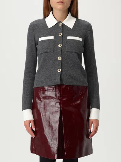 Self-portrait Fitted Grey Knit Sweater With Button-down Front In Gray