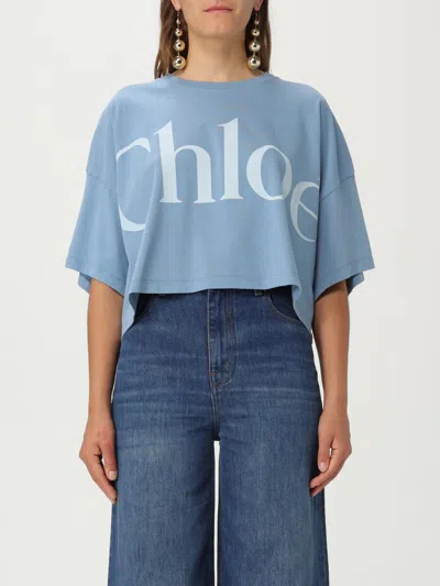 Chloé Cotton Jersey Logo Crop T-shirt In Blue